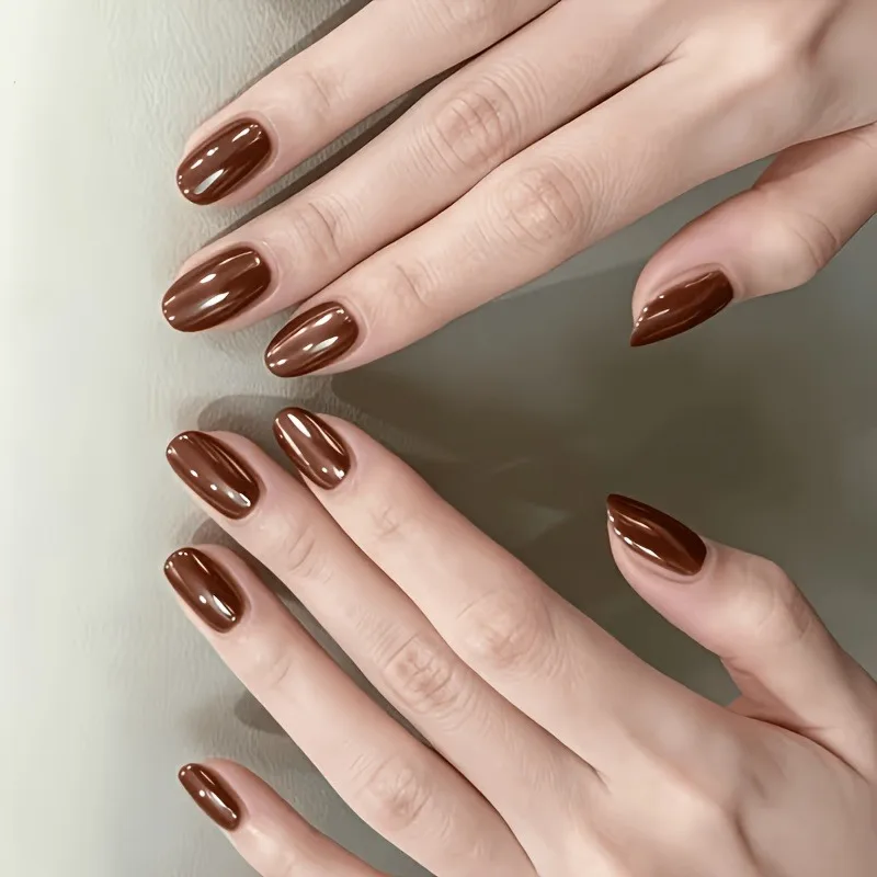 LINILINK Choc-Mocha Mirror Polish Nail Lacquer Quick-Dry Long-Lasting No-LED Hands/Foot Paint for Party Summer Girls Gift Hallow