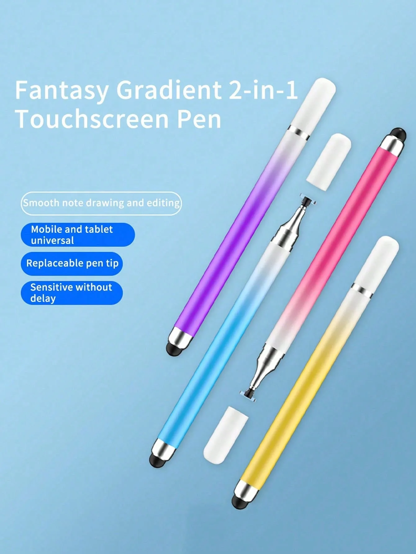 1/2/3 Macaron gradient dual head touch pens, mobile tablet handwriting pens, suitable for video editing, drawing capacitive pens