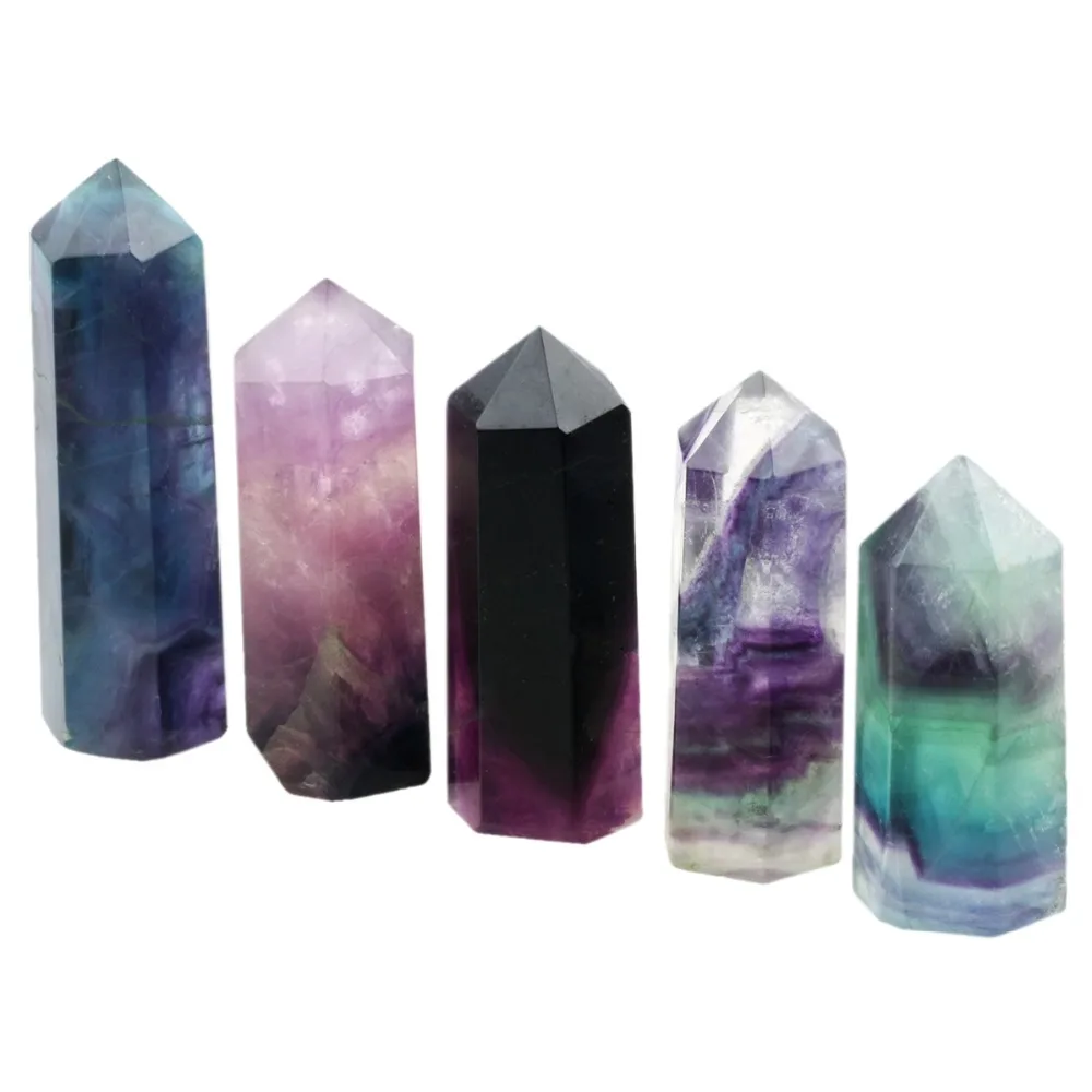 

Natural Fluorite Gem Stone Standing Hexahedral Cylinder Single Point Healing Chakra Figurine Colorfully Jewelry Decoration