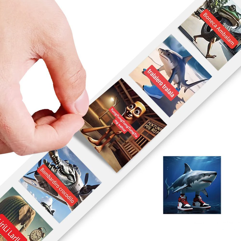 500 uds/rollo de pegatinas de Tung Tung Sahur, pegatinas de animales abstractos de Brainrot italiano, cuaderno, álbum de recortes, teléfono, dibujos animados, regalos para niños