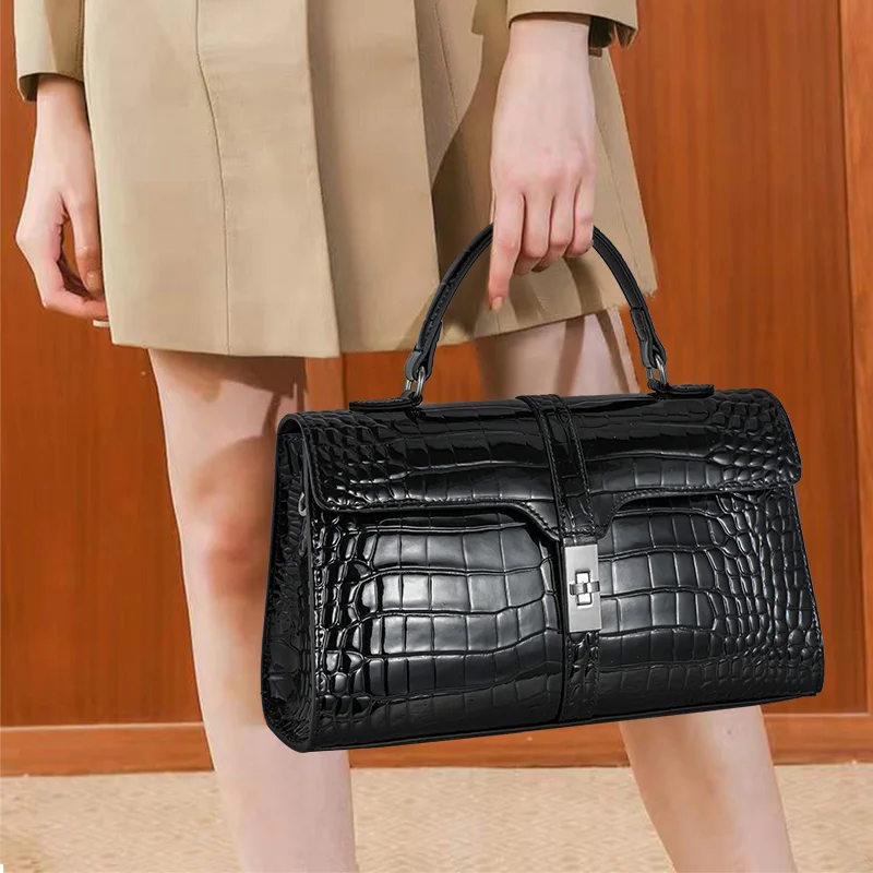 Aidrani  2024 Fashion genuine leather handbag luxury crocodile pattern large capacity 100%  cowhide bag