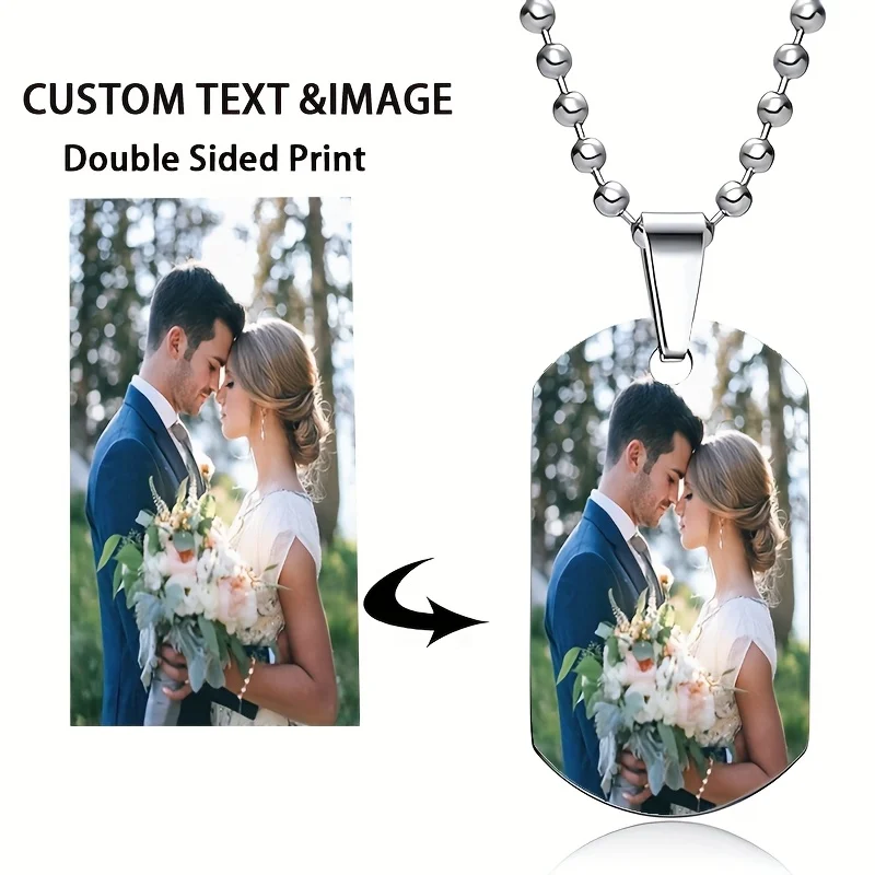 Customized 1/2 Photo Fashion Necklace 2-Sided Stainless Steel Pendant Personalized Keepsake Birthday Gift for Family Friends