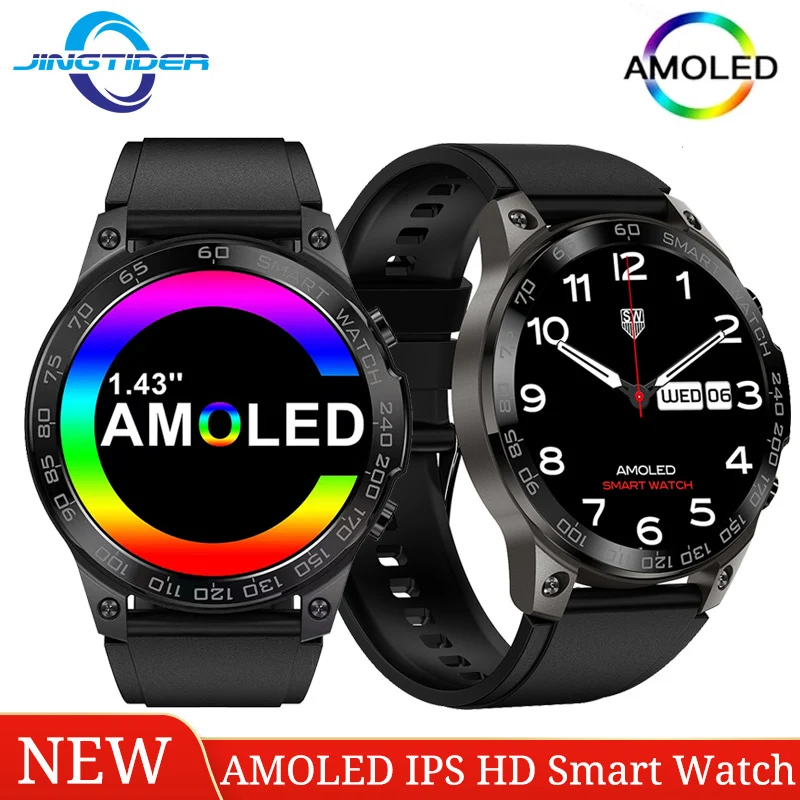 

JingTider DM50 Smart Watch 1.43" 466*466 Pixels AMOLED IPS Always-on Screen Bluetooth Call Smartwatch Men IP68 Waterproof NFC