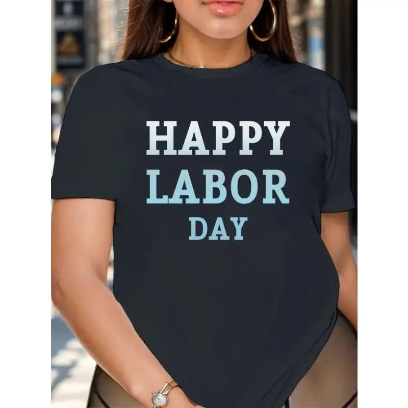 

Women Happy Labor Day T-Shirt Worker Celebration Graphic Tee Gradient Slogan Job Appreciation Casual Holiday Gift Top