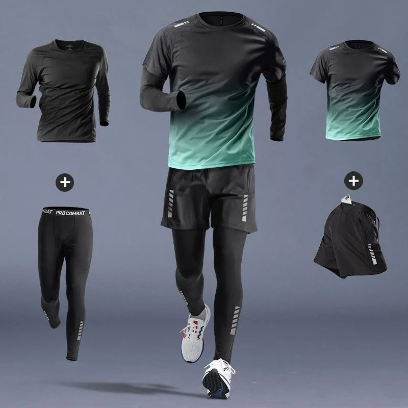 4 pcs Men Compression Sportswear Suit Elastic Training Sports Sets Workout Jogging Fitness Clothing Tracksuit Pants Sporting