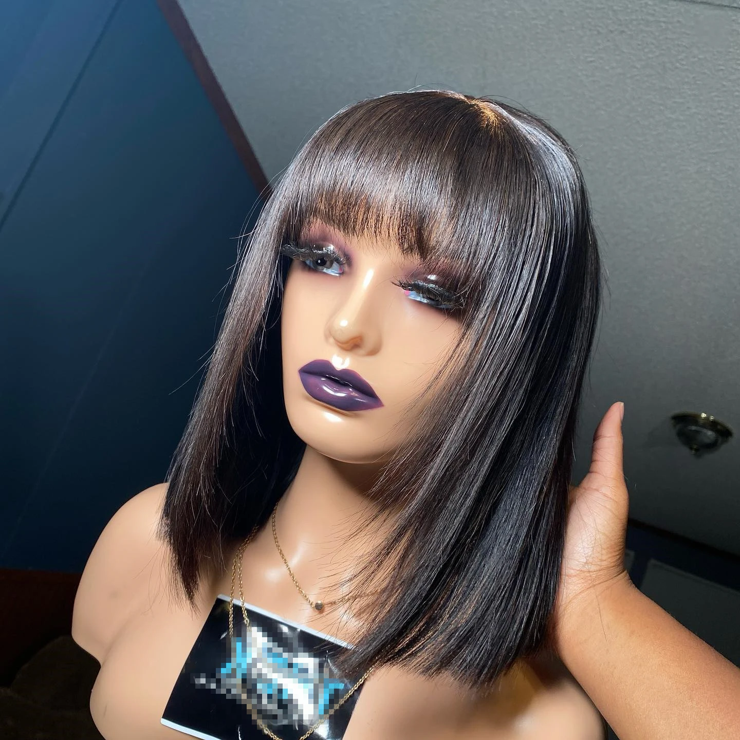 Bone Straight Bob Wigs 3X1 Средняя часть Кружевные парики из натуральных волос с челкой Полная машинная работа Короткий боб с бахромой Бесклеевой парик для женщин