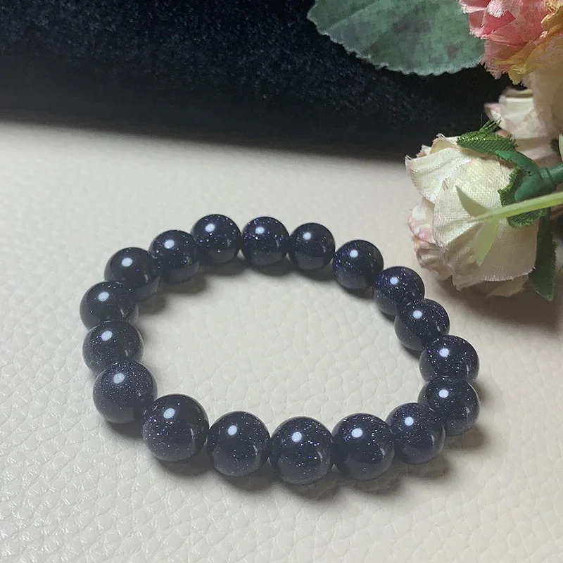 Natural Blue Sand 10mm Beads Women's Jade Bracelet Jewelry Lucky Exorcise Evil Spirits Safety Amulet Bracelet Jade Fine Jewelry