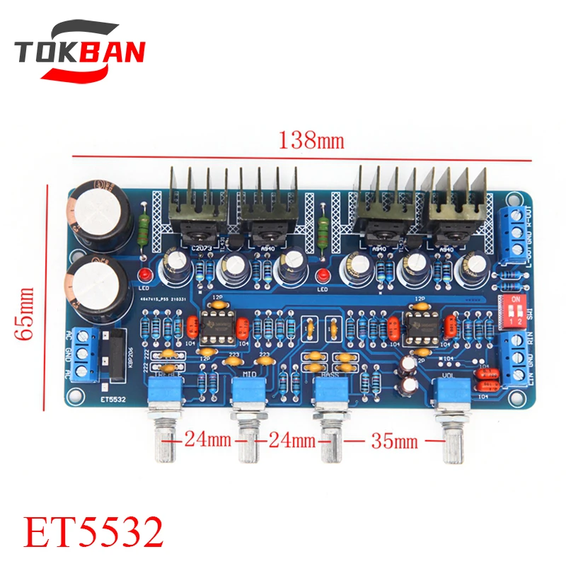 

TOKBAN 6 Times Amplification 5532 Class A Tone Board Preamplifier Board Treble Midrange Bass Adjustment HIFI Preamplifier