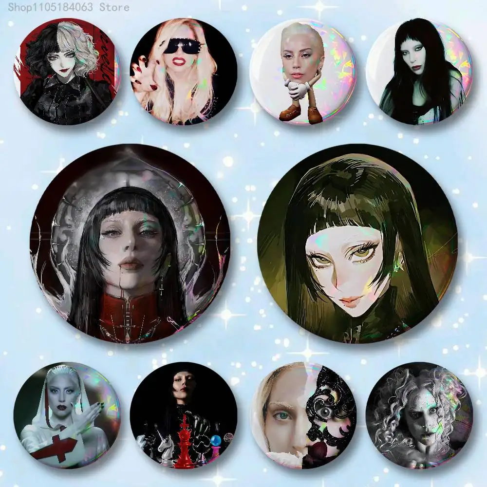 

L-Lady G-Gaga Enamel Pin Tinplate Round Brooch Cosplay Nijigen Otaku Culture Badges 58mm 44mm 32mm 75mm 25mm