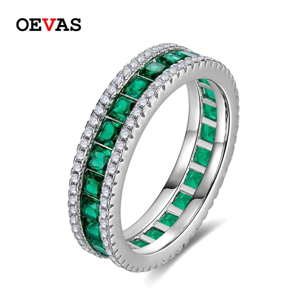 OEVAS 100% 925 Sterling Silver Classic Inlaid Princess Square Rings High Carbon Diamond For Women Wed Engagement Fine Jewelry