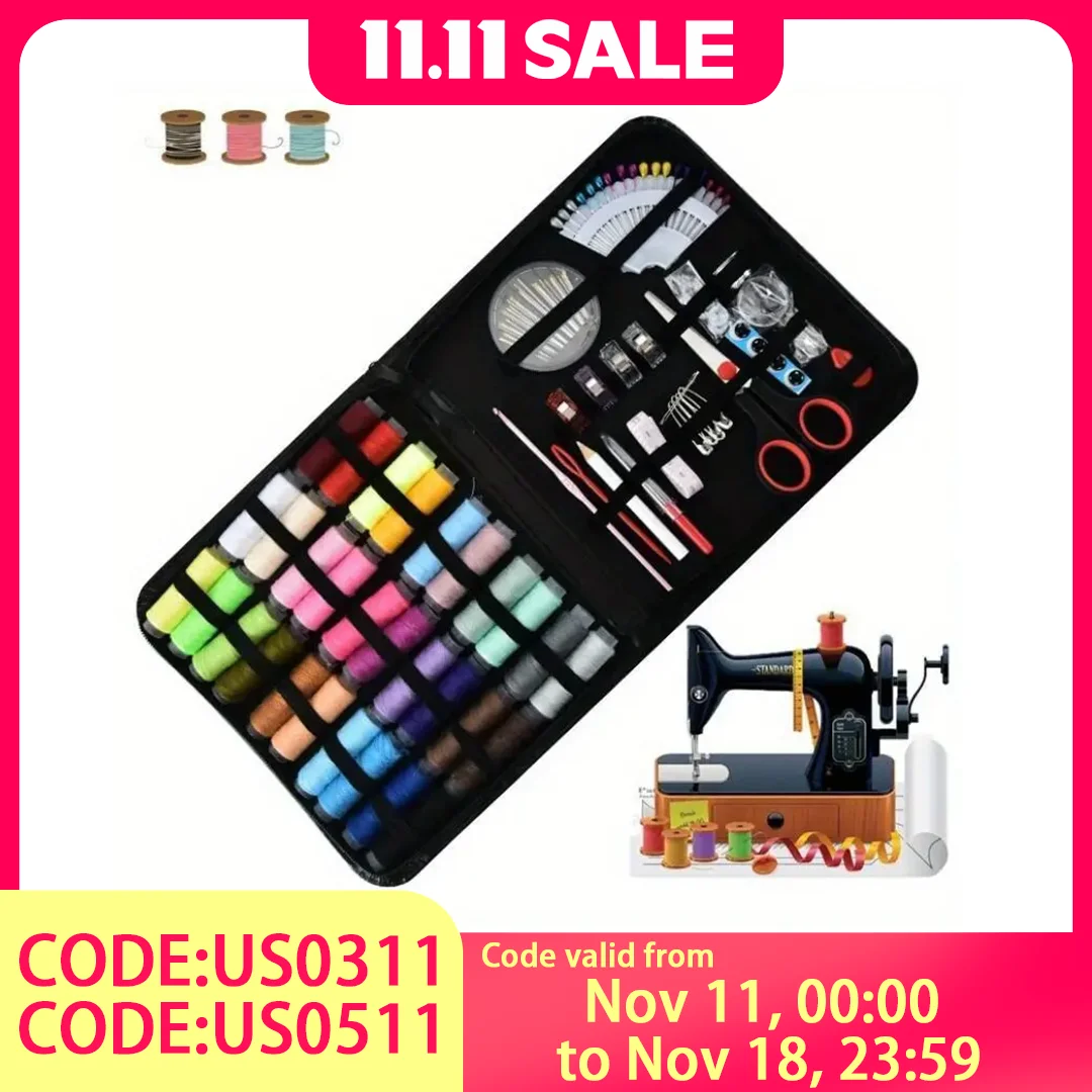 

1-Piece Sewing Kit - Includes Thread, Needles, Thimble & Needle Threader, Portable for Clothing Stitching, Button Fixing,