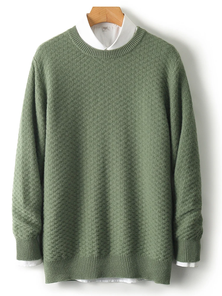 100% Merino Wool Men's Round Neck Base Sweater Thickened Autumn Winter Casual Fashionable Soft Knitted Wool Sweater