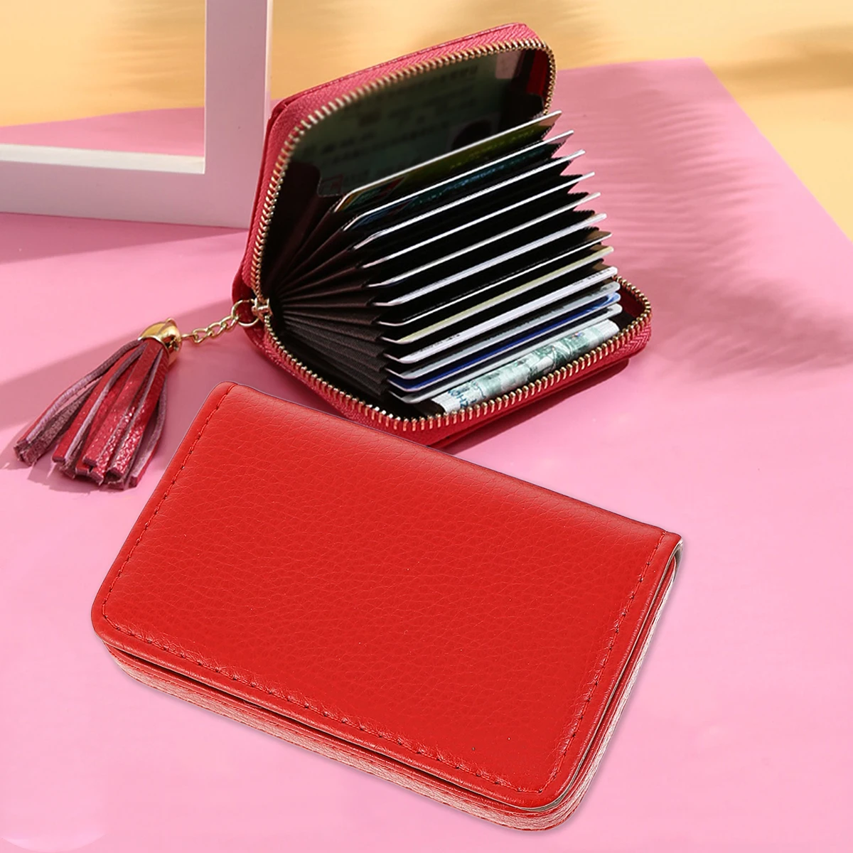 

Card Package PU Holder Name Case Bracket Magnetic Red Portable Creative Business
