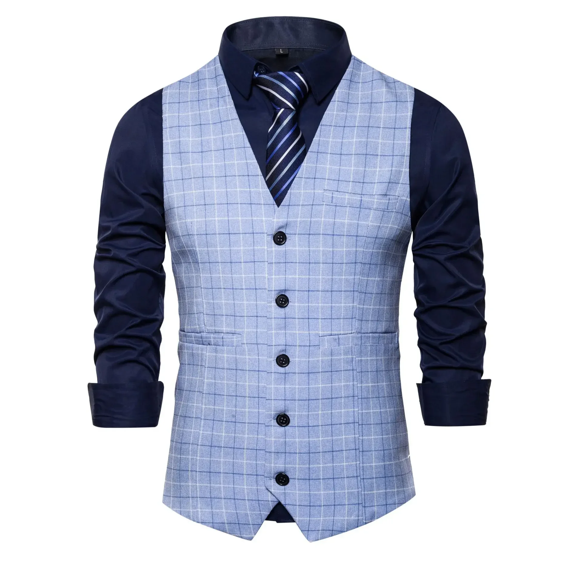 Men\'s Plaid Business Suit Vest Fashion Waistcoat Male Wedding Party Dress Tops Casual Clothing