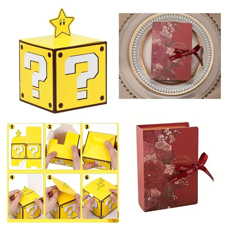 Geschenkbox aus Papier mit Deckel, Bandverschluss, Geschenkverpackung für Hochzeit, Brautjungfer, faltbar, dekorativer Aufbewahrungsbehälter für Partygeschenke