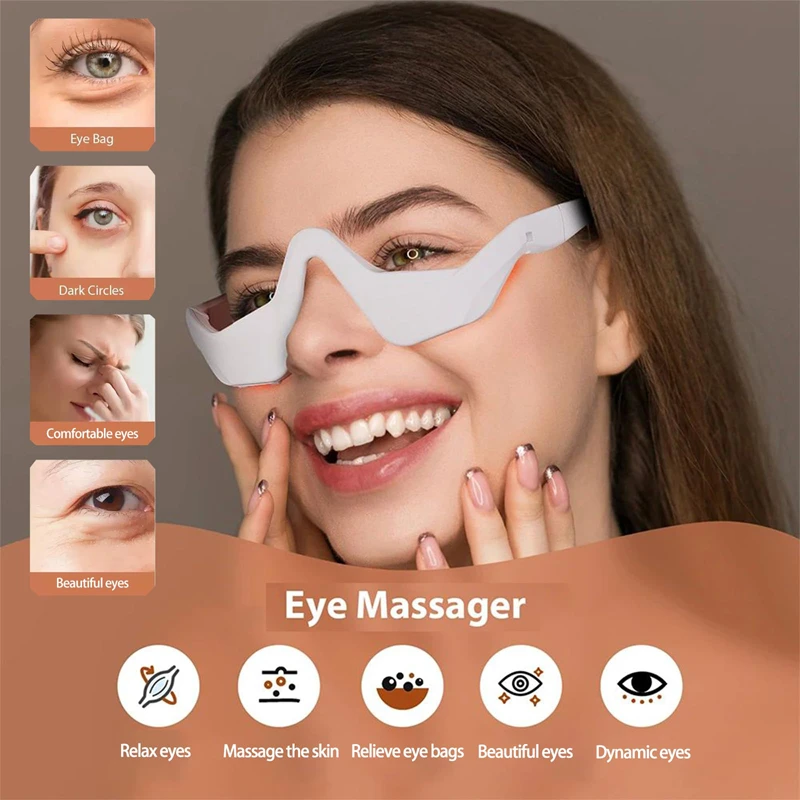 Dispositivo de belleza con masaje ocular, dispositivo de terapia de luz debajo de los ojos para aliviar la fatiga de las bolsas de los ojos, ojeras con correa de gafas de Gel