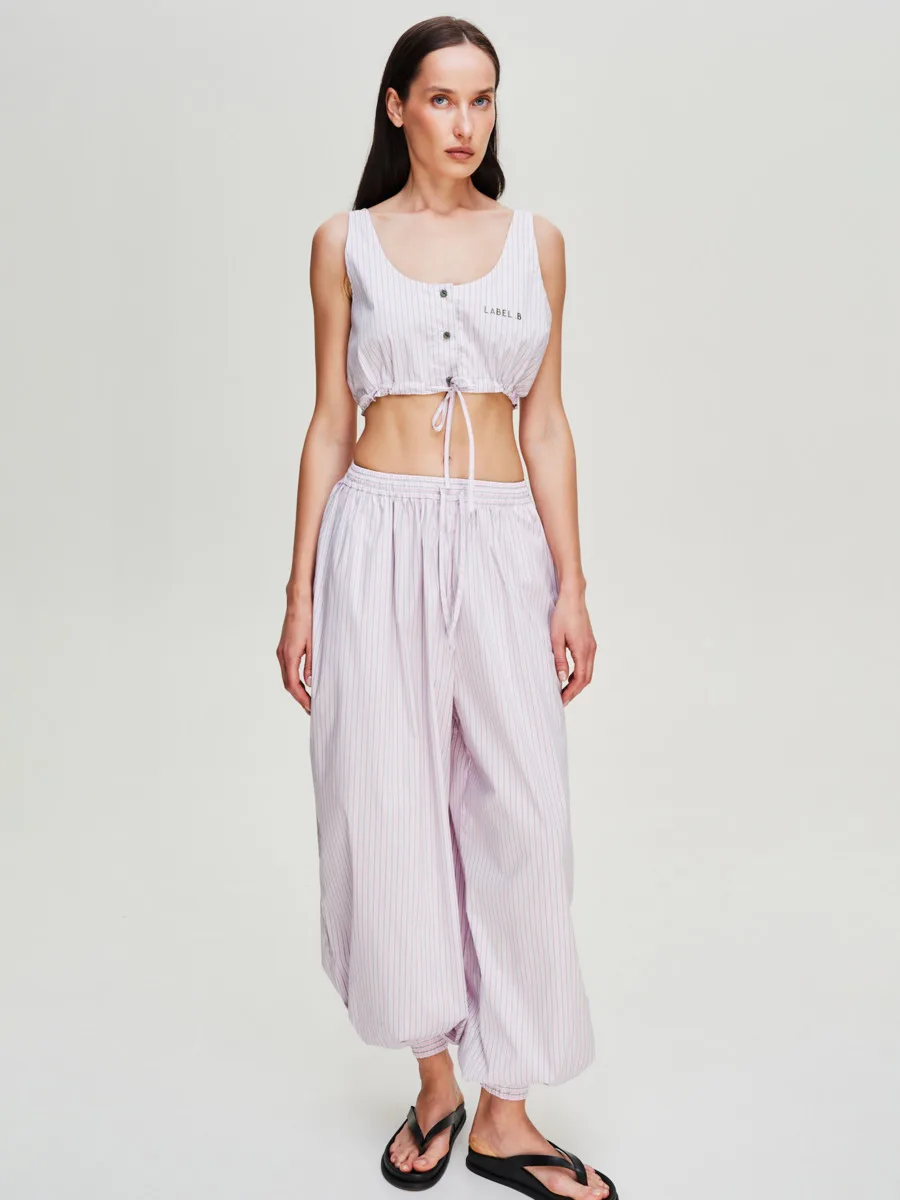 DFDG Women 2026 Vertical Striped Harem Pants Elastic Drawstring High Waist Loose Cuffed Ankle Baggy Casual Vacation Trousers