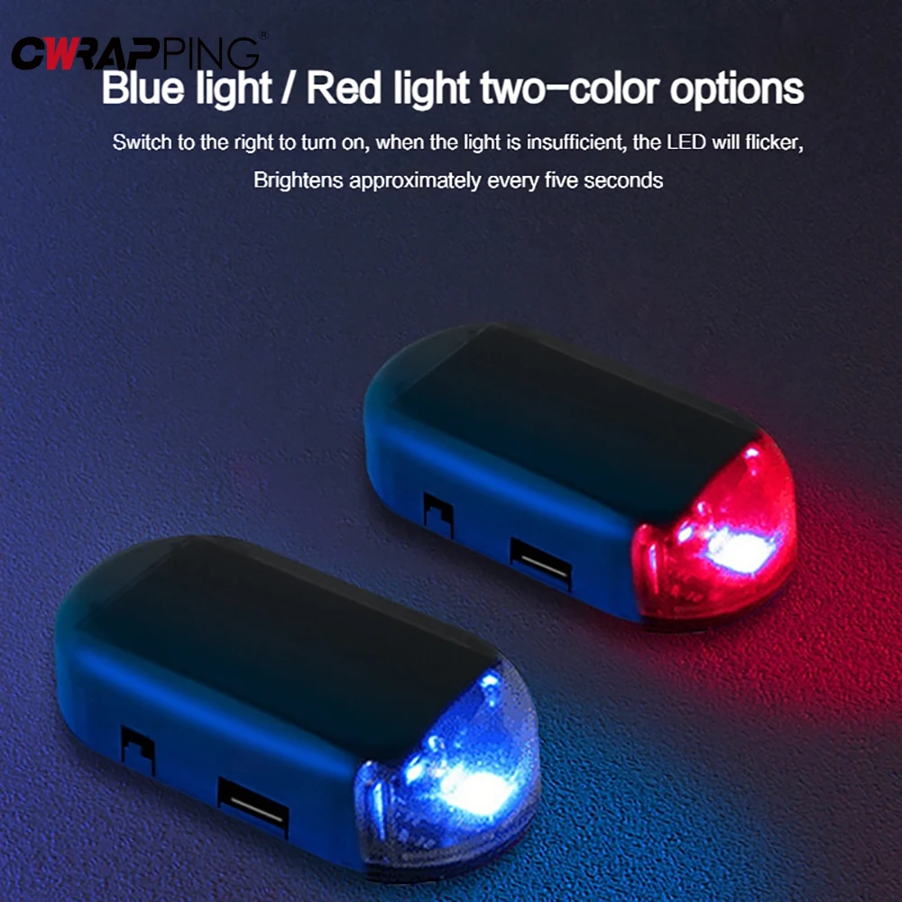 Car Mini Solar Power Warning LED Light Night Security Simulated Alarm Wireless Anti-Theft Caution Lamp Dummy Lamp Accessories