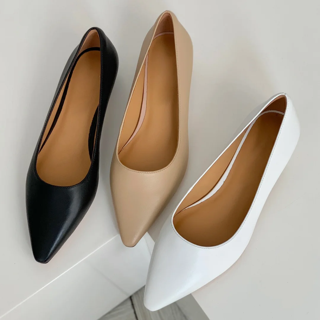 Donna-in Women Low Heel Pumps Genuine Leather Luxury Sheepskin Shoe Pointed Toe Female Nude Shoes Elegant  Wedge Heels Design