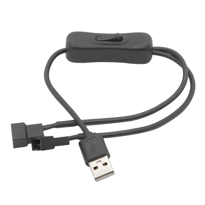 1 to 2 USB to 3-Pin / 4-Pin PWM 5V USB Sleeved Fan Power Adapter Connector Cable with ON Off Switch