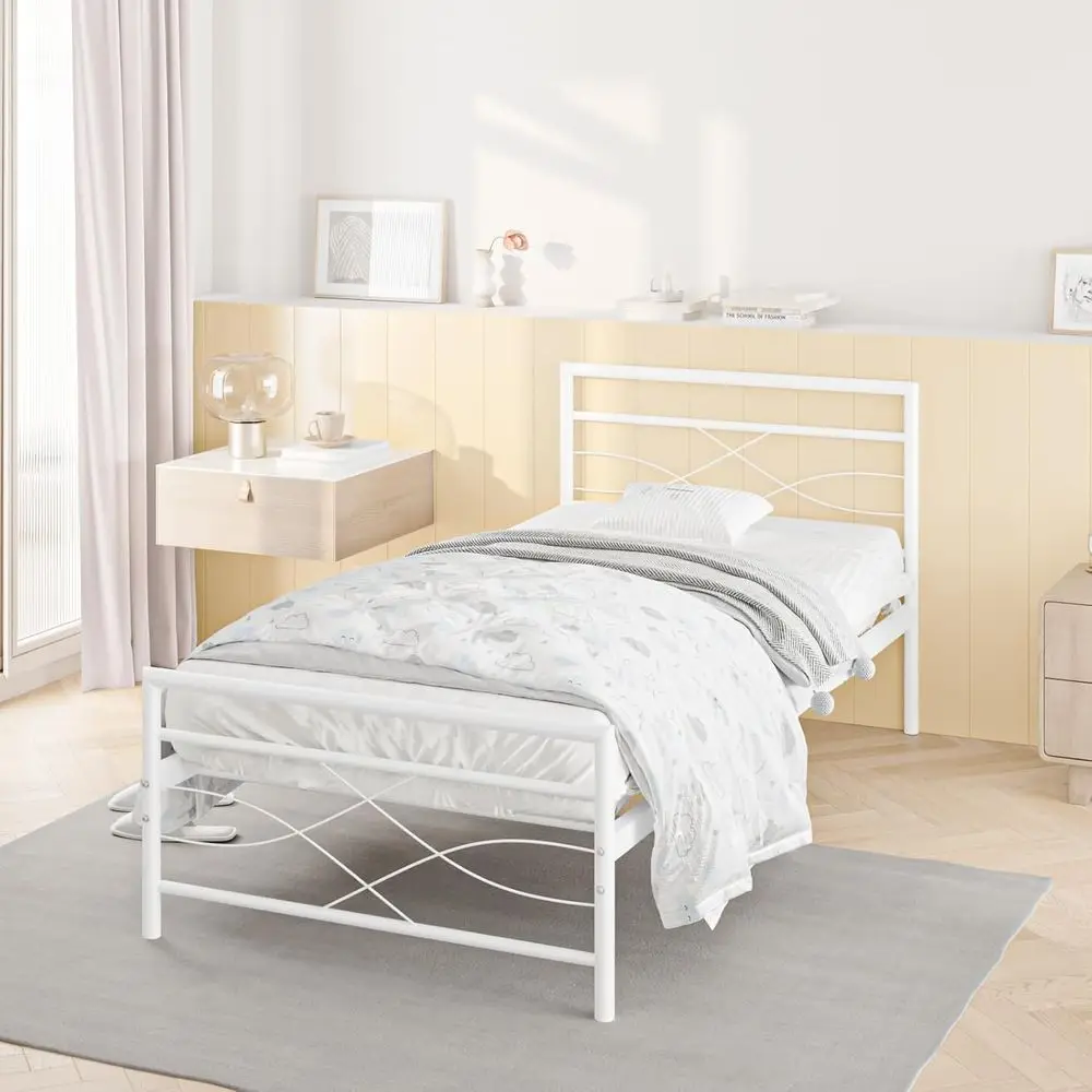 Sturdy Metal Single Bed Frame – 3-Ton Capacity, White, 3T Single Size