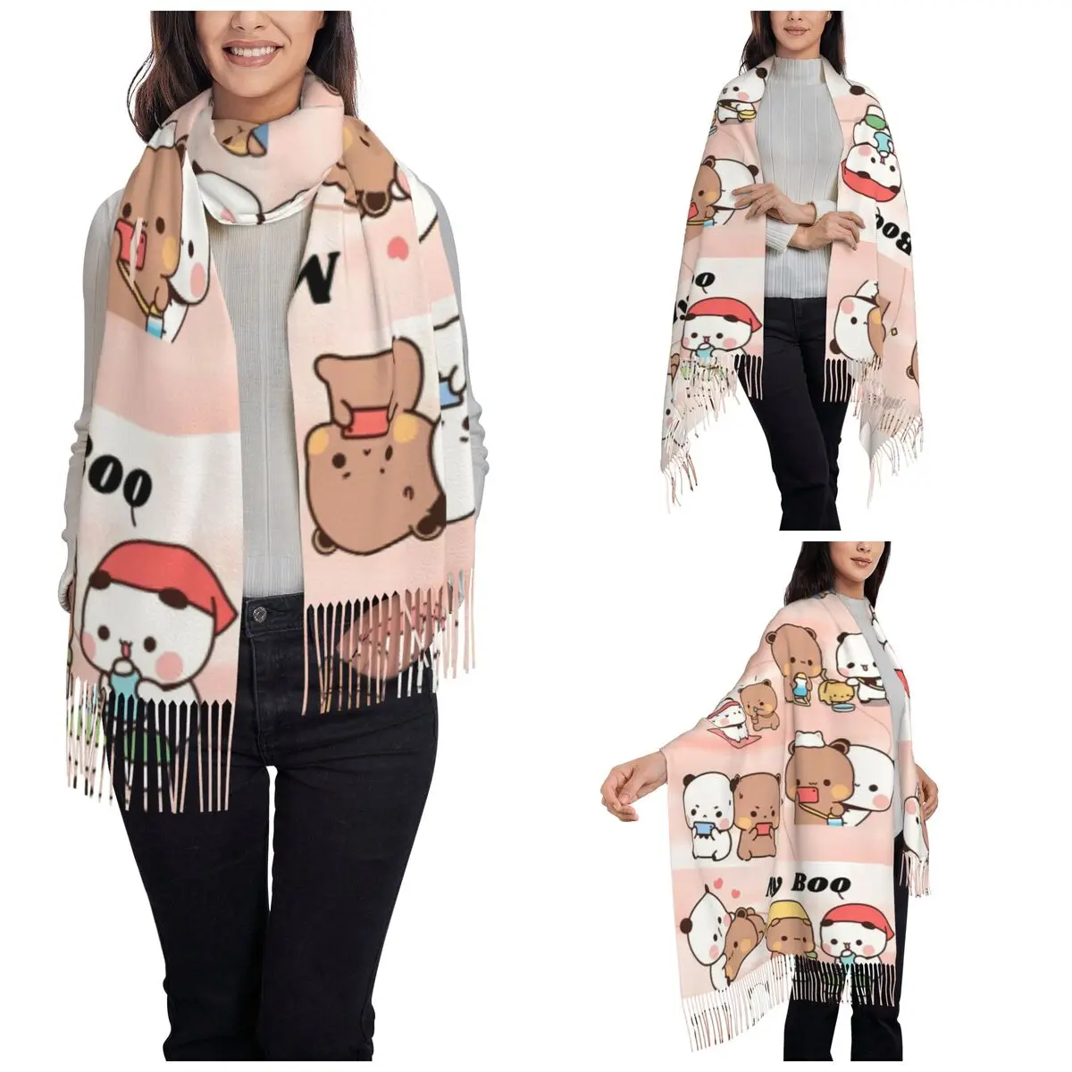 Bubu Dudu Panda Bears Cartoon Schal Wrap Damen warmer langer weicher Schal Kollektion süße Pashminas Schal Schals