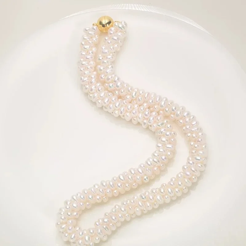 100% Natural Freshwater Pearl Sweater chain bracelet  hand-woven Necklace Bracelet Sets 14K gold filled magnetic buckle 45cm NC