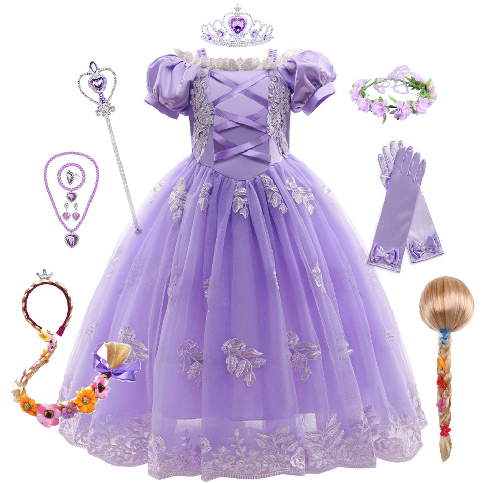 Girl Cosplay Princess Rapunzel Purple Dress Up Kids Christmas Halloween Tulle Fancy Costume for Children Girls Birthday Dresses