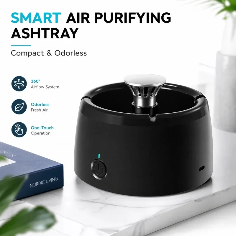 Smart Ashtray Air Purifier for Home Office Car, Rechargeable Smokeless Ashtray with Filter, Remove Secondhand Smoke Odor