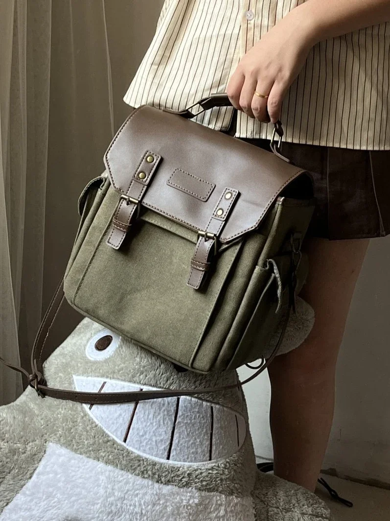 

Niche Fashion Design Canvas Camera Messenger Bag Daily Commuting Bags Large Capacity All-match Slung Backpack