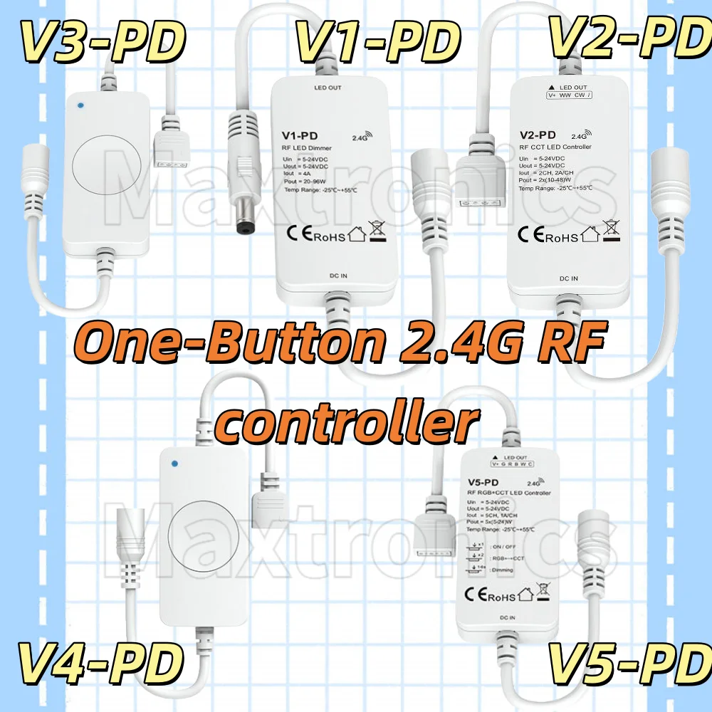

10Dynamic Mode 1 Button RF LED Dimmer For DIM/RGB/RGBW/CCT/RGB+CCT Strip Controller Include Jump or Gradual Change V1/2/3/4/5-PD