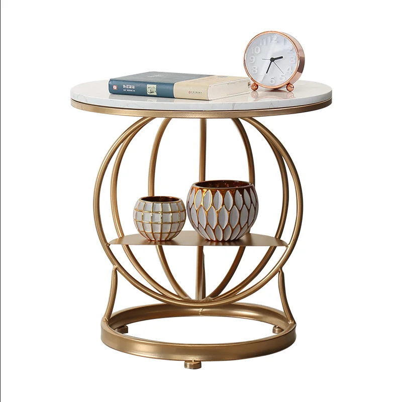 New Hot Sale Living Room Round Sofa Storage Coffee Table Wrought Iron Gold