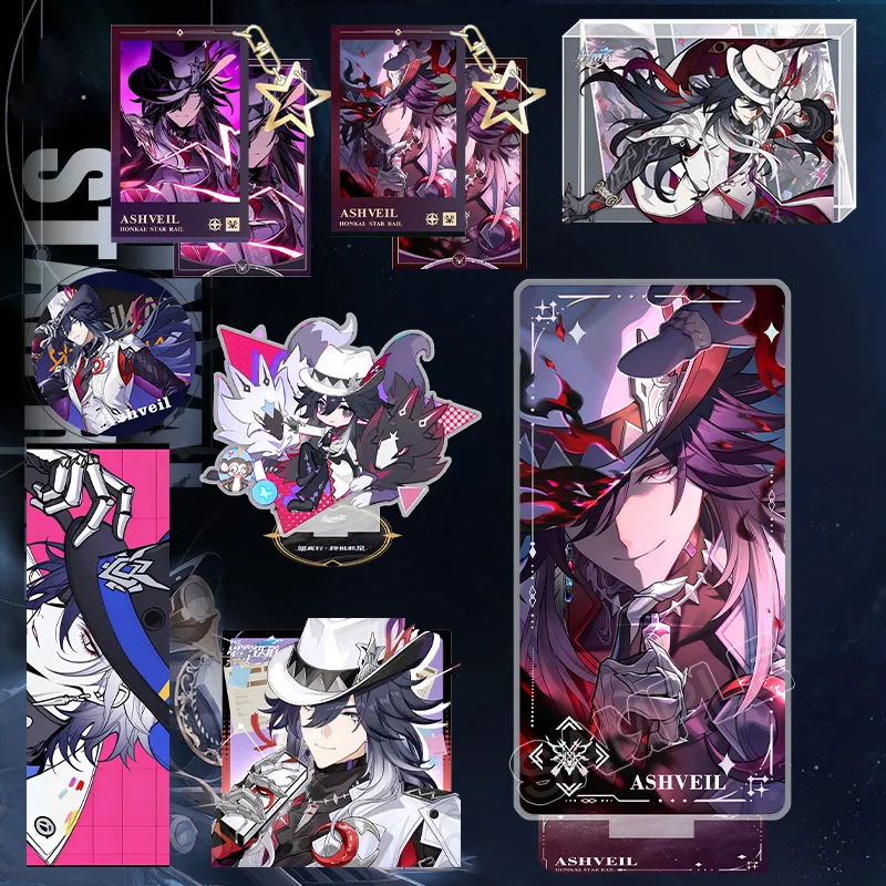Honkai: Star Rail‌ Game Decoration Card Brick Ashveil Acrylic Ticket Stub and Stand Transparent Card Brooch Keychain Pendant