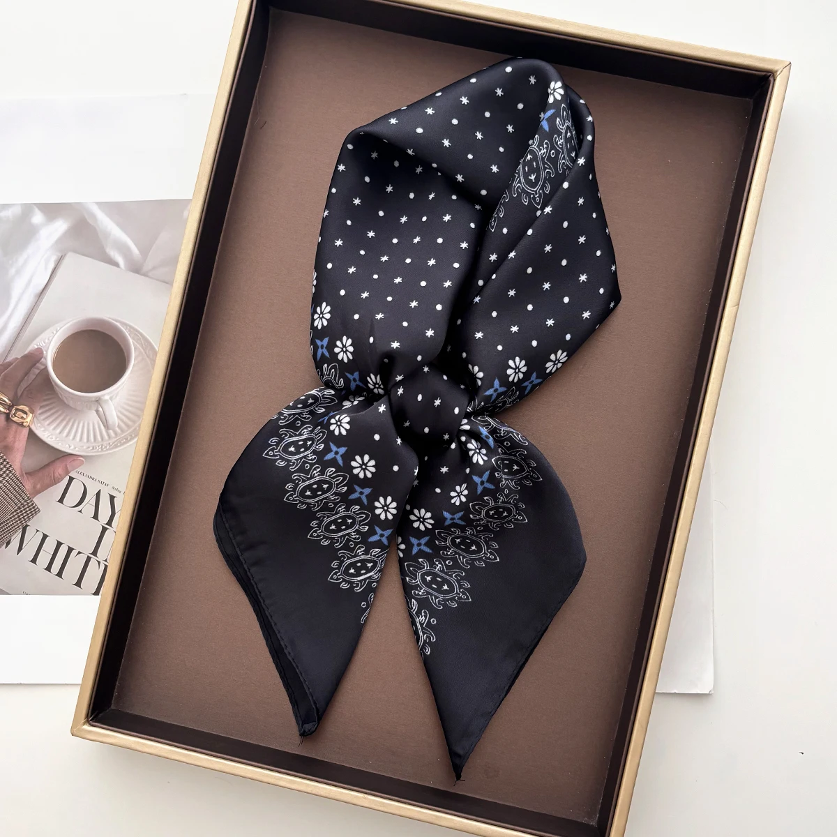 Luxury Square Scarf For Women Fashion Printed Bandanas Soft Satin Hijab Imitation Silk Scarves Neckerchief Elegant Shawl Wraps