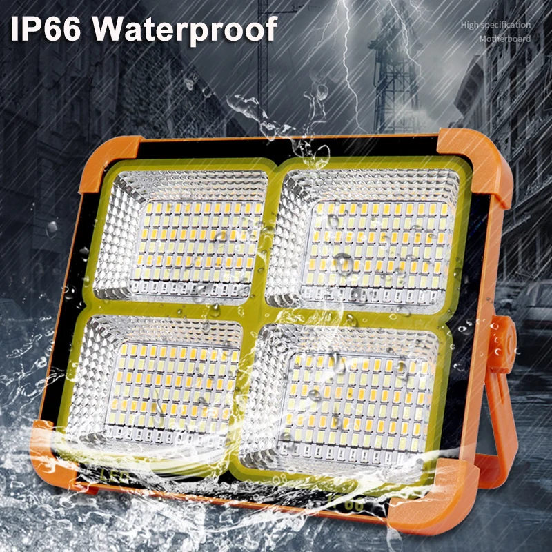 100W/1000W Portable Solar Tent Light Powerful Flood Light Outdoor Rechargeable Spotlight Camping Lamp With Emergency Power Bank