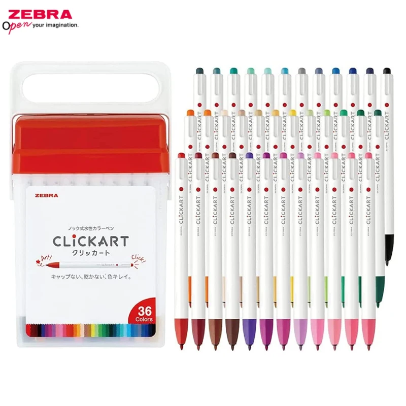 ZEBRA-Clickart Push Retrátil Marcadores, Caneta Aquarela, Artigos de Arte, 12 Cores, 36 Cores, 48 Cores, Conjunto Completo, 0.6mm, WYSS22