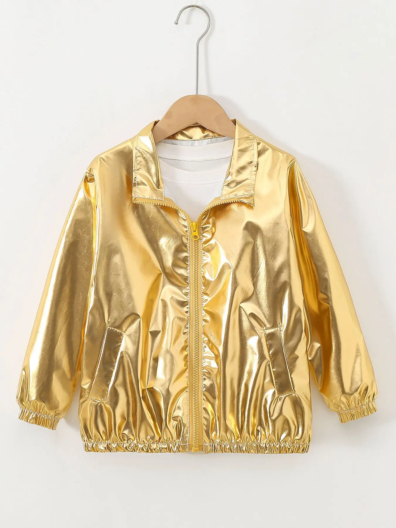 Mädchenjacke für 5-12 Jahre, Herbst, dünn, farbenfroh, glänzend, wasserdicht, Reißverschluss, Revers, Mädchen-Oberbekleidung, neue Kinderkleidung – Detail 16