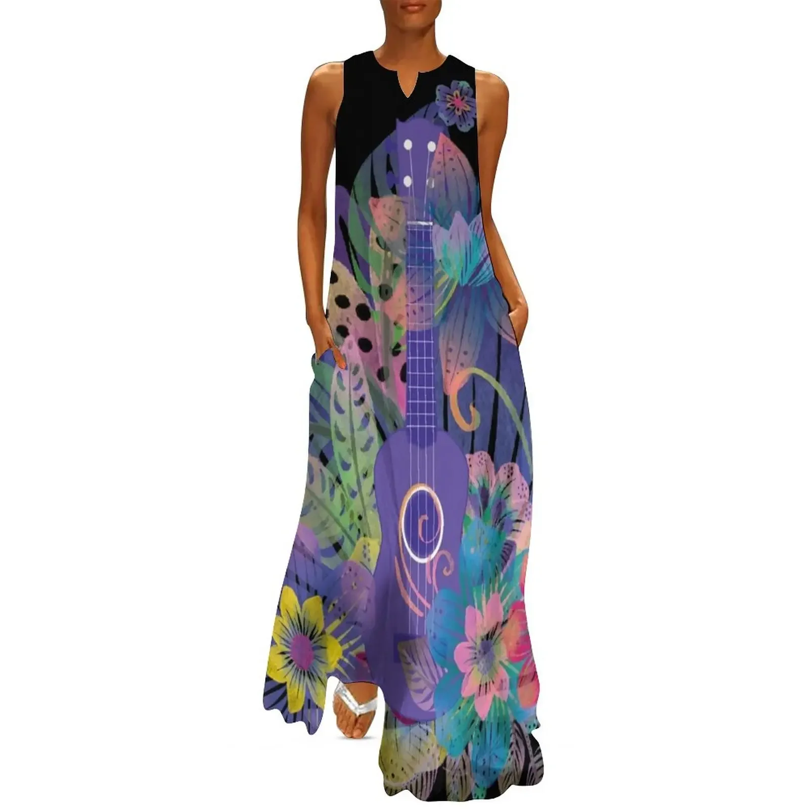 

Ukulele composition with flowers Long Dress women long dresses Women's clothing luxury evening dresses for women 2025 Dress