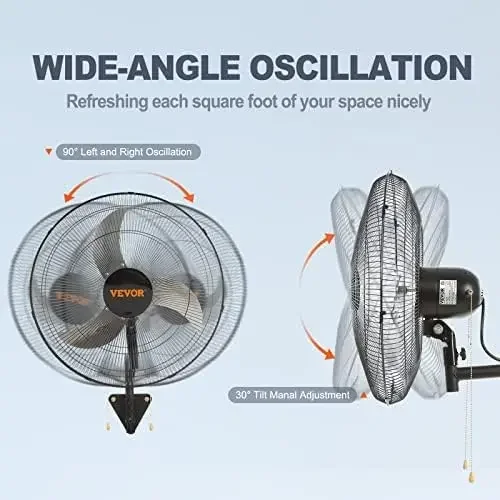 Ventilador de montagem em parede de 18 polegadas oscilante, alta velocidade máxima de 3 velocidades. Ventilador de parede industrial de 4000 CFM para ambientes internos, comerciais, residenciais,