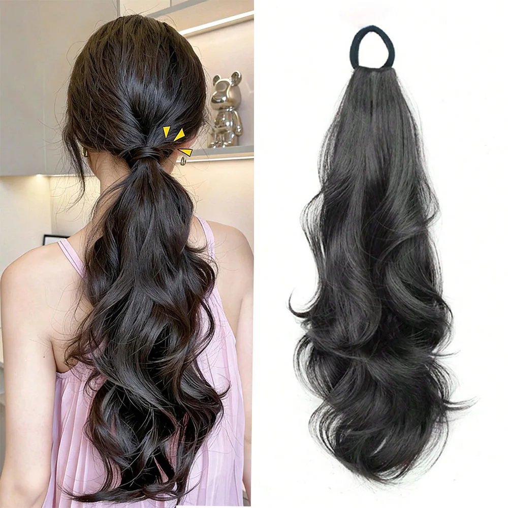 

Синтетический парик-хвост, длинный волнистый хвост с высокоэластичной резинкой, термостойкий, для повседневного использования.