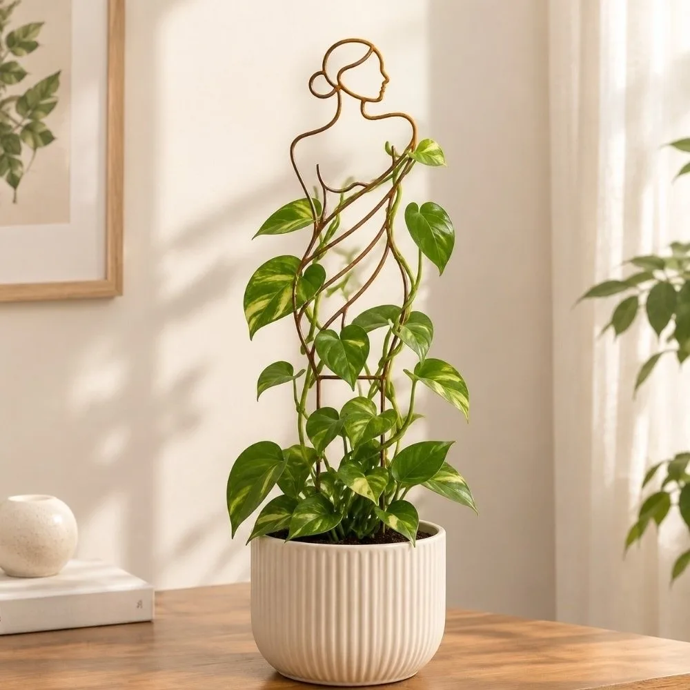 Iron Character Silhouette Plant Stand Strong Load Bearing Weather Resistance Plant Fixed Frame Hollow Out