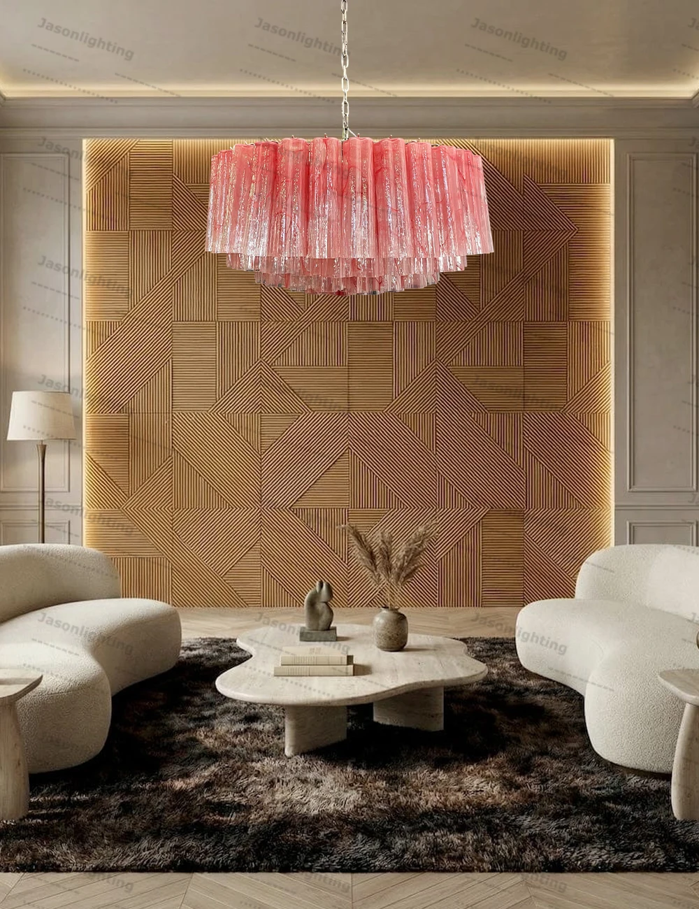 Round Textured Pink Glass Art Dimming LED 2026 Chandelier Lighting Suspension Luminaire Lampen Hanging Light For Living Room