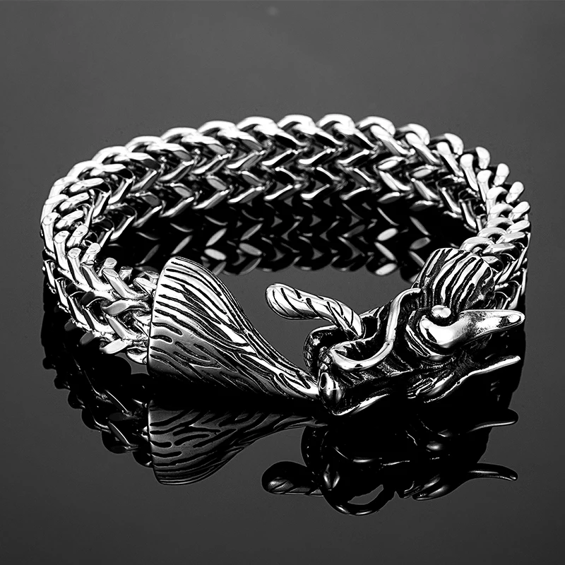 Classic Norse Mythology Dragon Men's Bracelets Viking Never Fade Stainless Steel King Chain Bangle Punk Male Jewelry Trend Gifts