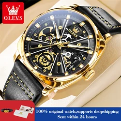 OLEVS 6685 nuovo orologio automatico impermeabile per uomo Hollow Skeleton Mechanical Man Dress orologi Top Brand orologio a mano in pelle 2024