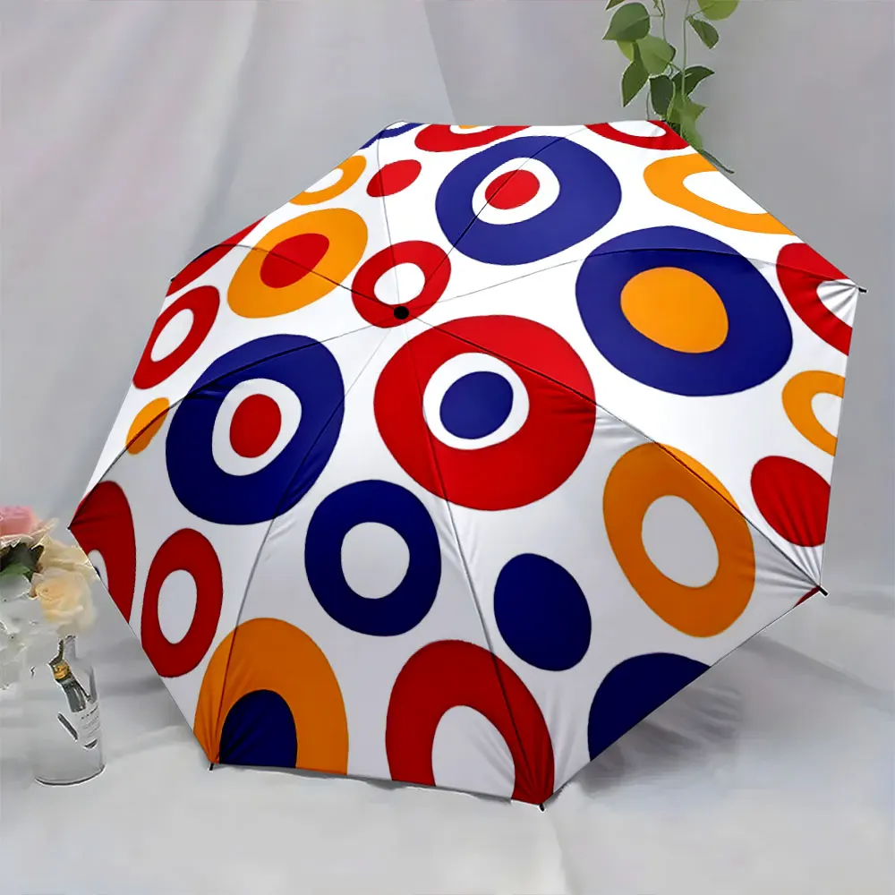 1PC Colorful Circle Pattern Umbrella for a Vibrant Look Print 8 Iron Ribs Folding Umbrella Auto-Open Fashion Sunshade