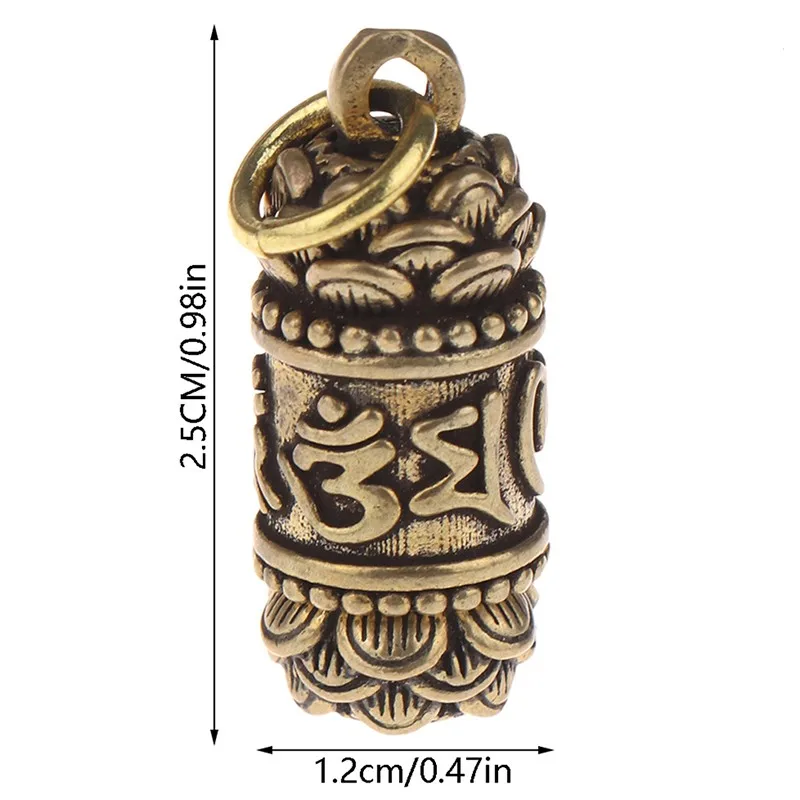 Brass Buddha Sutra Cylinder Pendant Keychain Hanging Necklace Jewelry Pill Box Medicine Case Container Bottle Keychains Gift