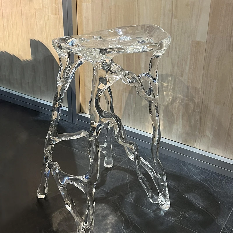 

High-end light luxury epoxy transparent crystal bar chair Hotel villa creative special-shaped high chair