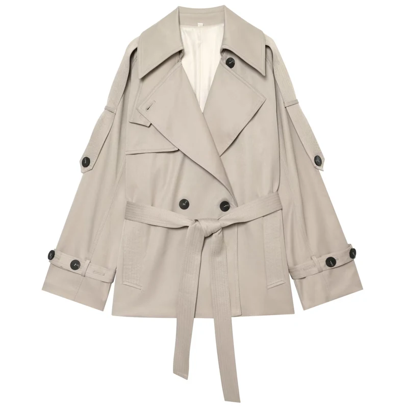 HXAO Oversized Khaki Trench Coat Women's Windbreaker Demi-Season 2026 Women's Belt Long Sleeve Top Office Wear Women Outerwears