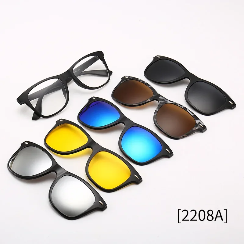 6 In 1 Spectacle Frame Men Women With 5 PCS Clip On Polarized Sunglasses Magnetic Glasses Male Computer Optical 2201