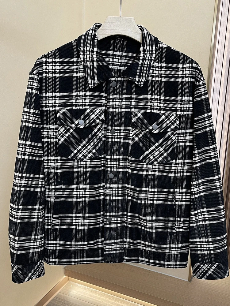 

Мужская клетчатая ветрозащитная шерстяная рабочая одежда с джатовым воротником для молодых мужчин, осенняя верхняя одежда из смеси полиэстера